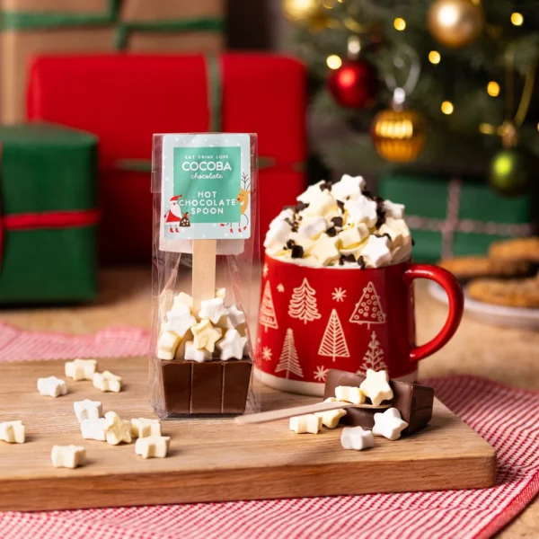 christmas star marshmellow hot chocolate spoon 45g | cocoba chocolate