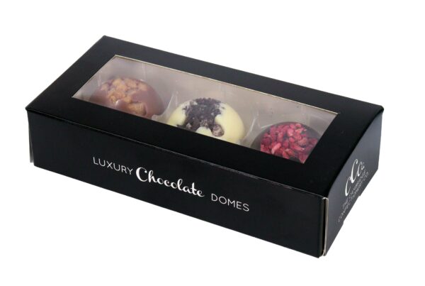 3 Chocolate Domes Gift Box - Cookies N’ Cream, Dark Raspberry, Salted Caramel